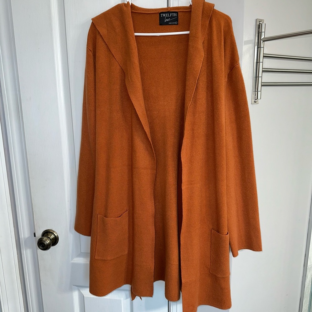 Orange long hooded cardigan
